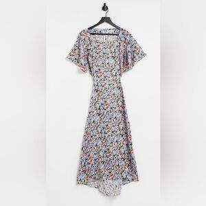 &other stories floral midi open back dress with sleeves